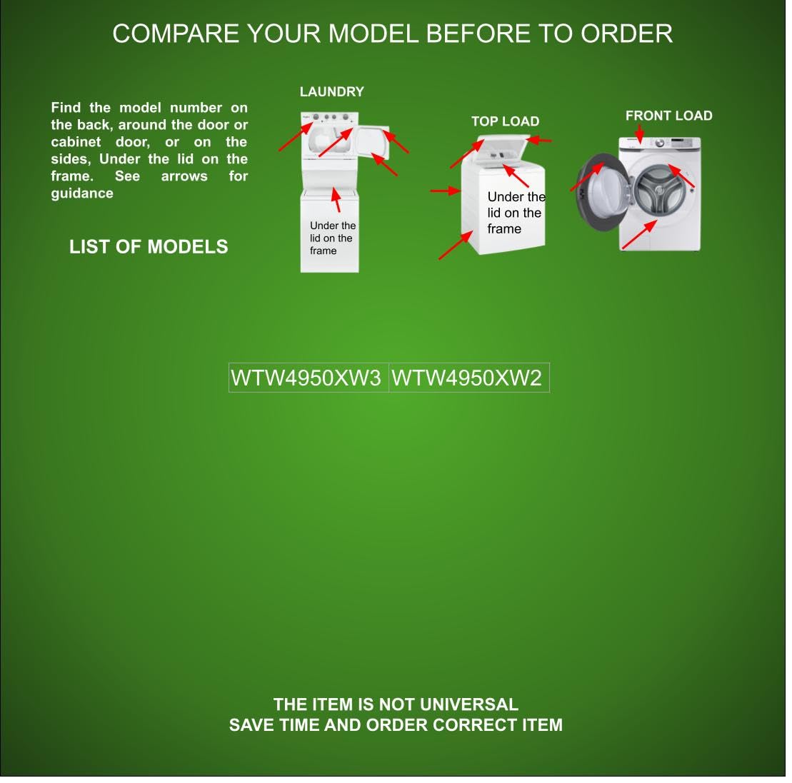 EQUIP. DR US 2312661, W10406129, W10445380 EDR45380X1 compatible with Whirlpool Washer Electronic Control Board fits old part number 2312661, W10406129, W10445380