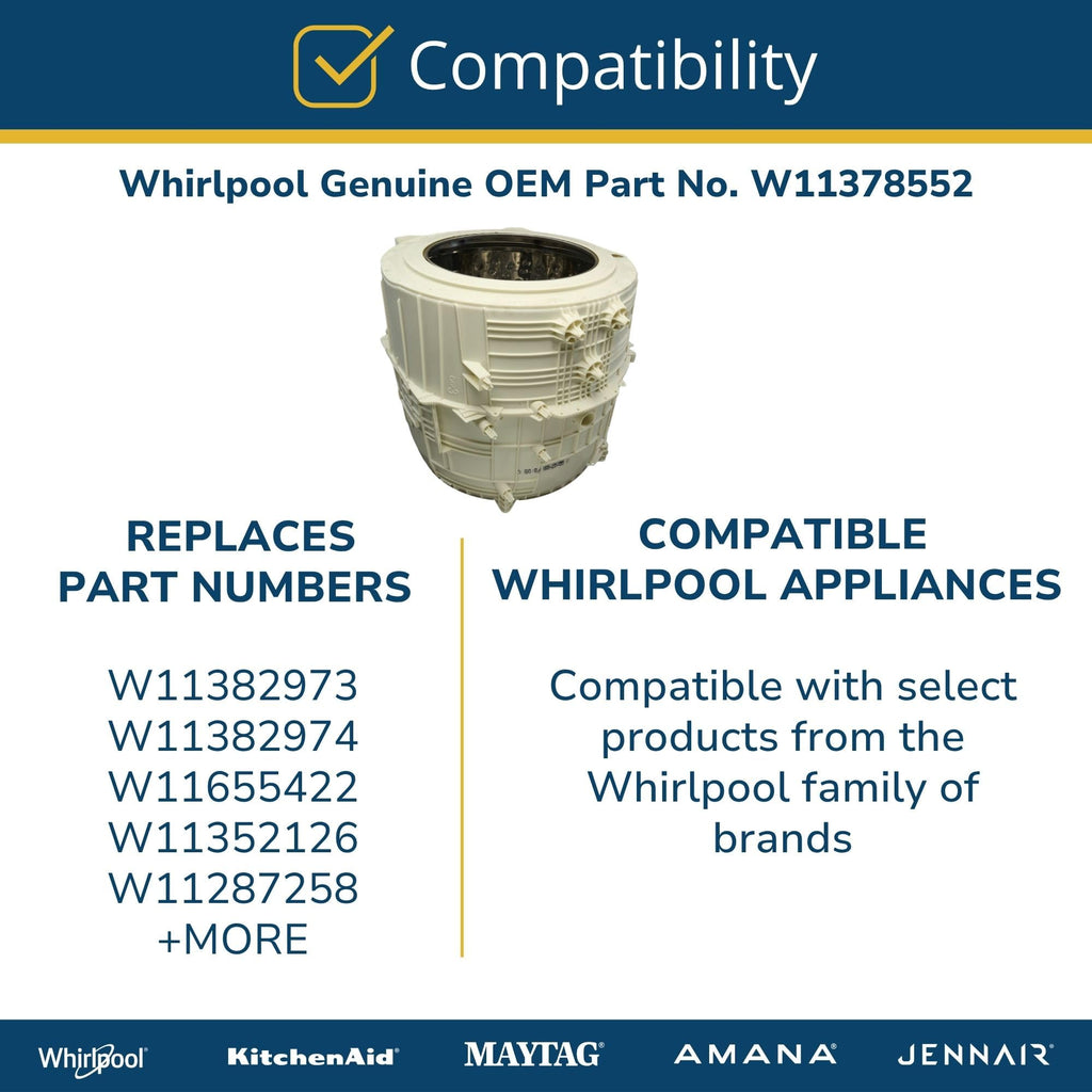 Whirlpool W11378552 Genuine OEM Top Load Washer Outer Tub Replacement Part