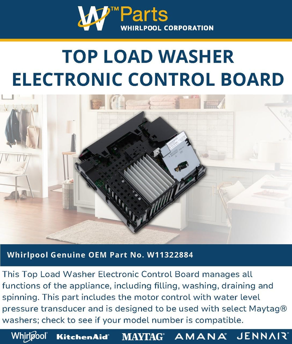 Whirlpool W11322884 Genuine OEM Top Load Washer Electronic Control Board Replacement Part - Replaces W11329038