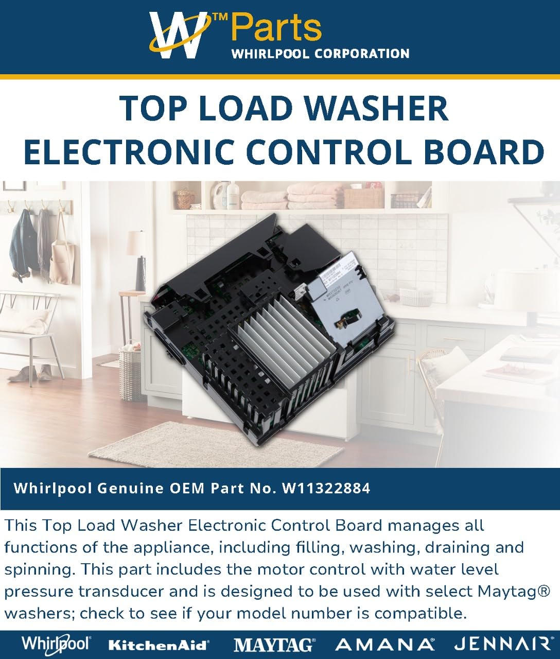 Whirlpool W11322884 Genuine OEM Top Load Washer Electronic Control Board Replacement Part - Replaces W11329038