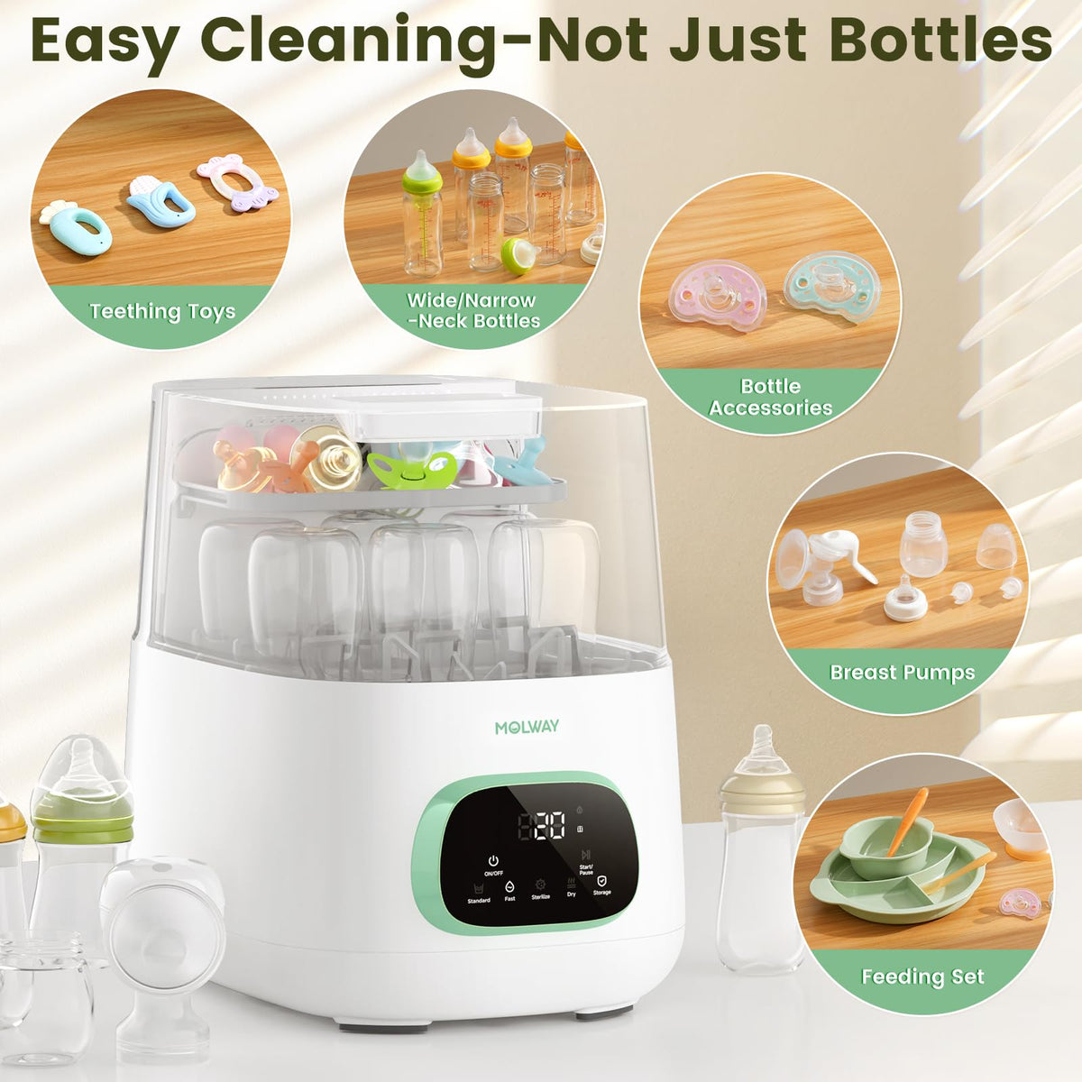 Upgraded Baby Bottle Washer and Sterilizer, All-in-One Cleaning Machine for Bottles & Parts, Gift for New Moms