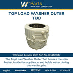 Whirlpool W11378552 Genuine OEM Top Load Washer Outer Tub Replacement Part
