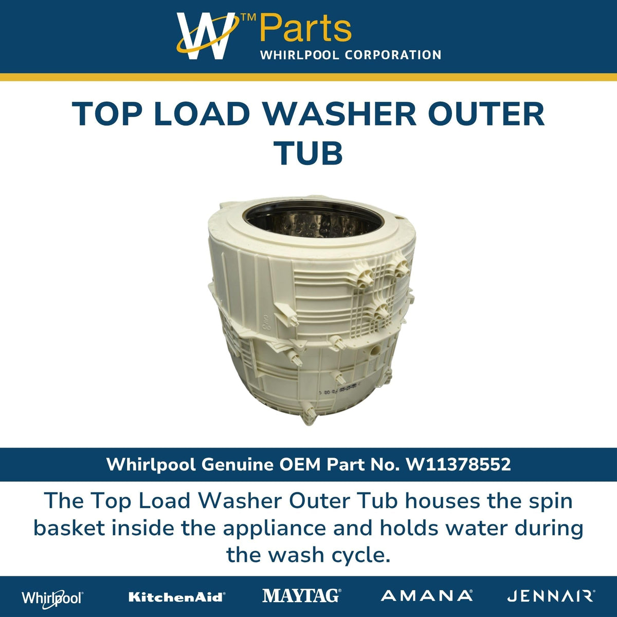Whirlpool W11378552 Genuine OEM Top Load Washer Outer Tub Replacement Part