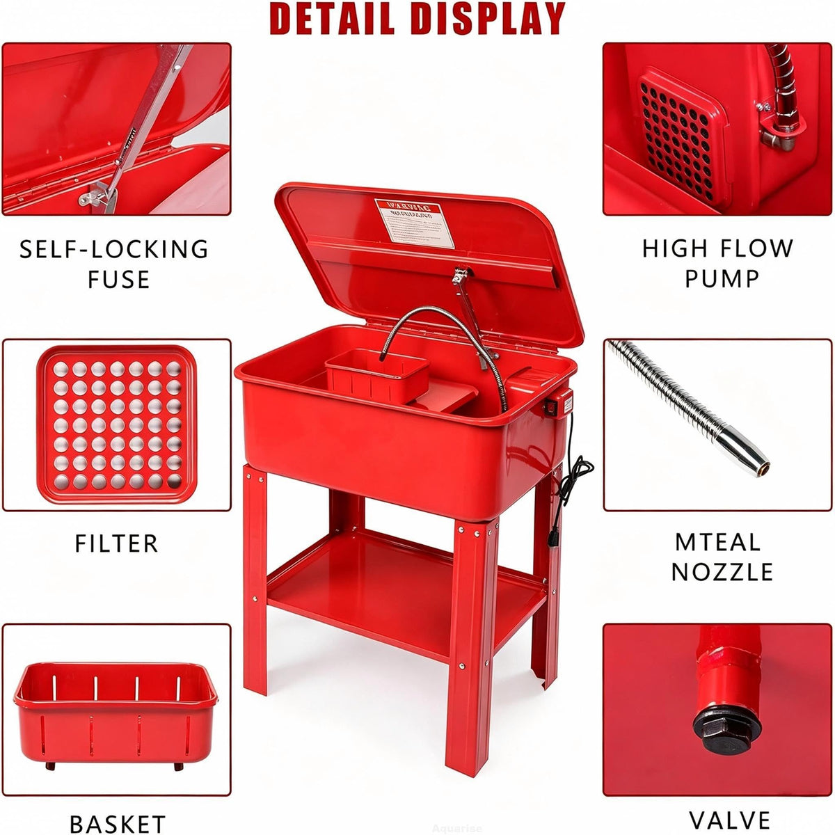 20 Gallon Parts Washer with 110V Pump Compact Steel Rust-Resistant