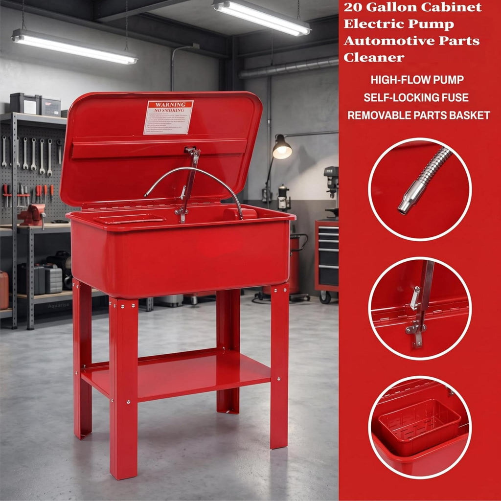 20 Gallon Parts Washer with 110V Pump Compact Steel Rust-Resistant