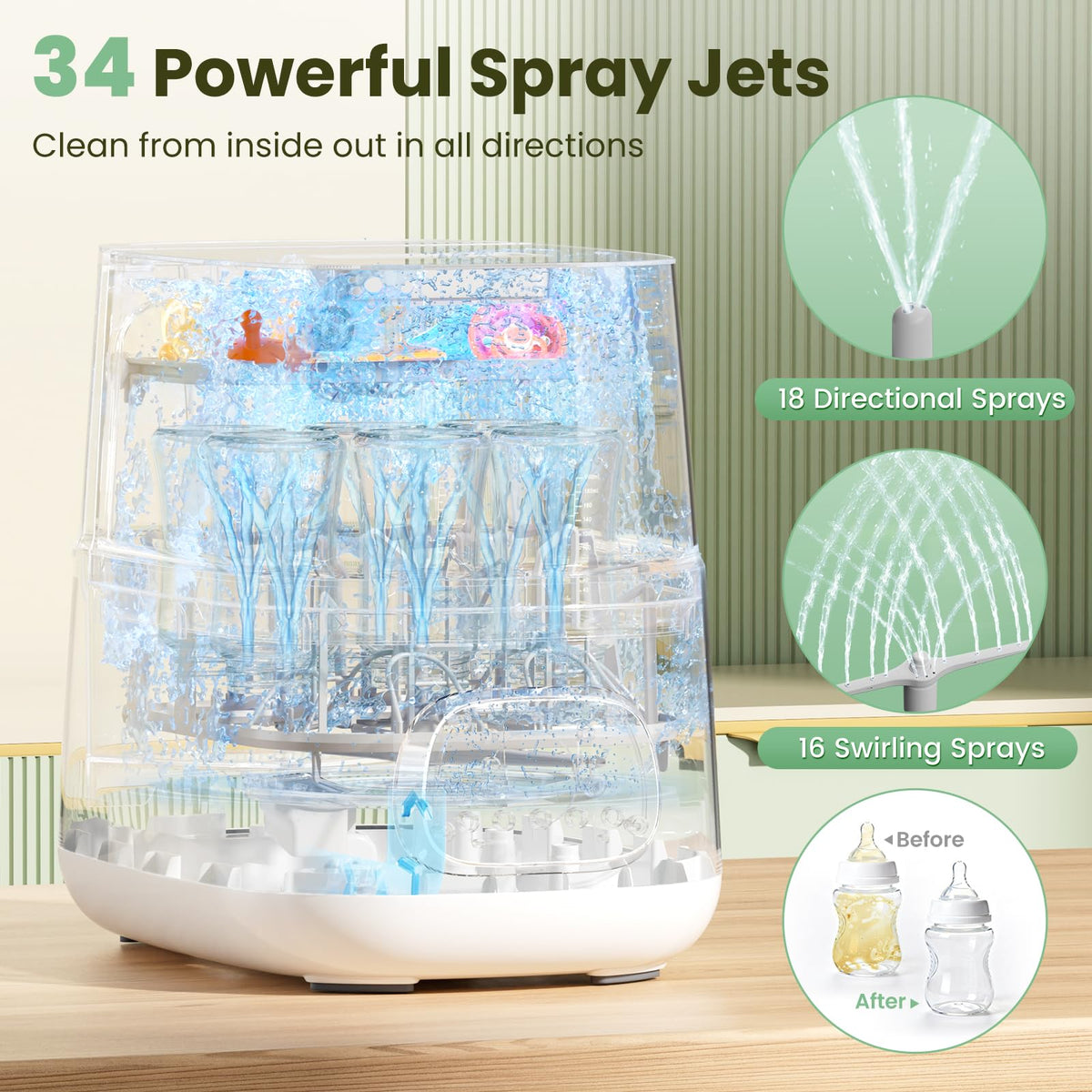 Upgraded Baby Bottle Washer and Sterilizer, All-in-One Cleaning Machine for Bottles & Parts, Gift for New Moms
